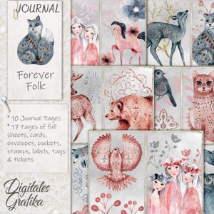 FOREVER FOLK JOURNAL Kit | Nordic Journal | Pages | Envelopes | Paper | Download | Printable | Animals