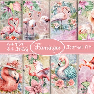 Flamingos Junk Journal Kit - Tropical Bird Ephemera, Printable Pages, Digital Download, Birds Scrapbook Kit, Exotic Flamingo Journal