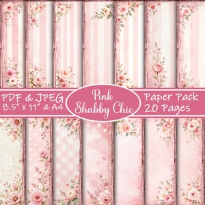 Pink Shabby Chic Digital Paper, Vintage Paper, Antique Paper, Letter Sized Paper, A4 Paper, Printable, Watercolor Paper Ephemera