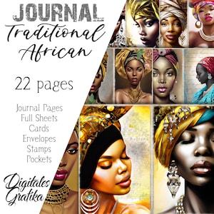 Kit diario spazzatura, DONNE AFRICANE TRADIZIONALI, Pagine afroamericane, Buste, Fiori, Ragazze africane, Digitale, Download, Stampabile