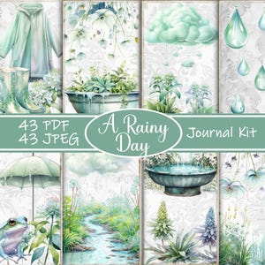 Kit de journal indésirable A Rainy Day - Éphémères imprimables confortables, pages de collage vintage sur le thème de la pluie pour le scrapbooking et la journalisation, journal Rainy