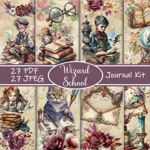 Zauberer Schule Junk Journal Kit, Magie druckbare Ephemera, Fantasy Scrapbook Seiten, Digital Magie Journal, Zauberer Scrapbook Kit