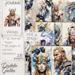 Kit de journal indésirable Vikings, journal scandinave, dieux nordiques, fleurs, monstres, imprimable, journal scandinave