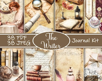 The Writer Junk Journal Kit, Printable Vintage Writing Ephemera, Typewriter & Quill Pages, Digital Download, Writer Scrapbook