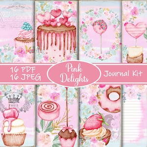 Kit Diário de Junk da Pink Delights, Páginas Românticas para Imprimir, Objetos de Amor Vintage, Kit de Scrapbook Digital, Diário Shabby Chic
