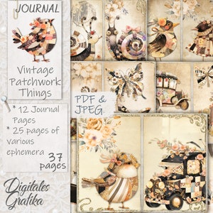 Kit de journal indésirable vintage Patchwork Things, Fantastique, Pages de journal, feuille complète, Fleurs, Imprimable, Images de patchwork