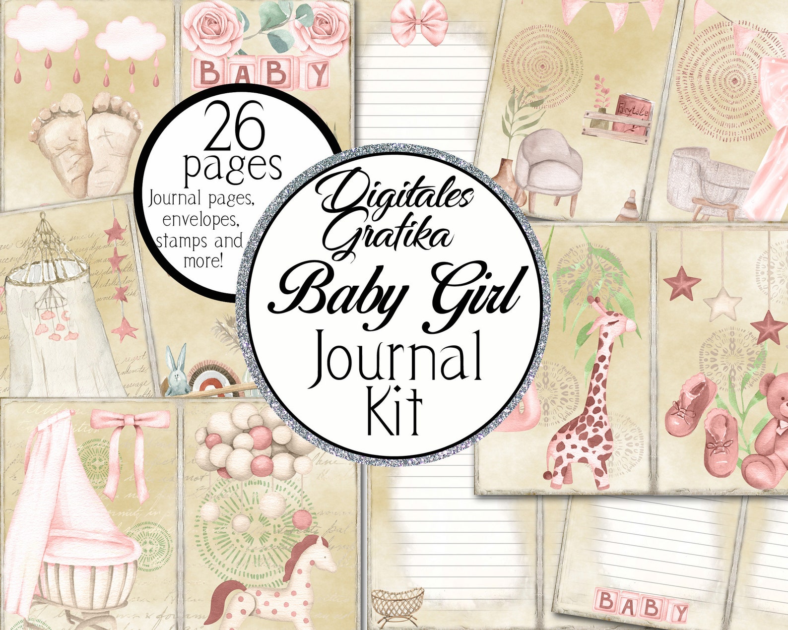 BABY GIRL JOURNAL Kit Boho Baby Journal Pink Baby Journal Etsy