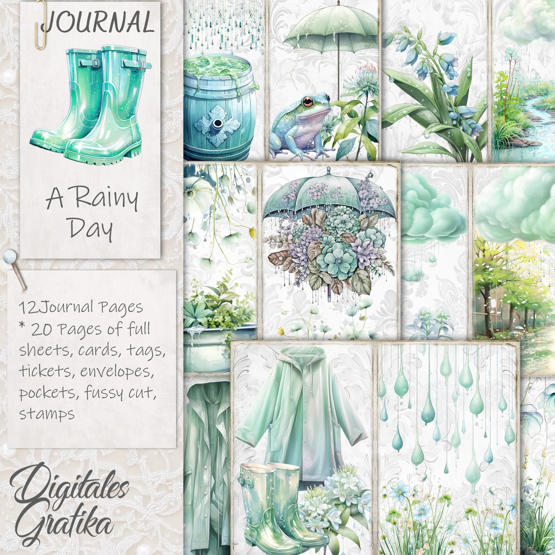 A RAINY DAY Journal Kit, Rainy Weather Junk Journal, Journal Pages ...