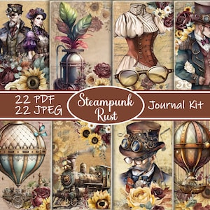 Steampunk Rust Junk Journal Kit, Steampunkdagboek, bloemen, Steampunk Fashion Journal, Steampunk Plakboek, Steampunkdagboek, Bloemen