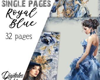 Royal Blue Journal Pages: Victorian Floral Printable (Digital Download)