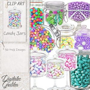 Watercolor Candy Jars Clipart: Sweets Illustration (Digital Download)