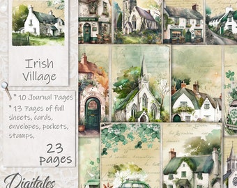 IRISH VILLAGE JOURNAL Kit, Town Pages, Ireland, Pages, Irish Buildings, Flowers, Printable, Irish Pub