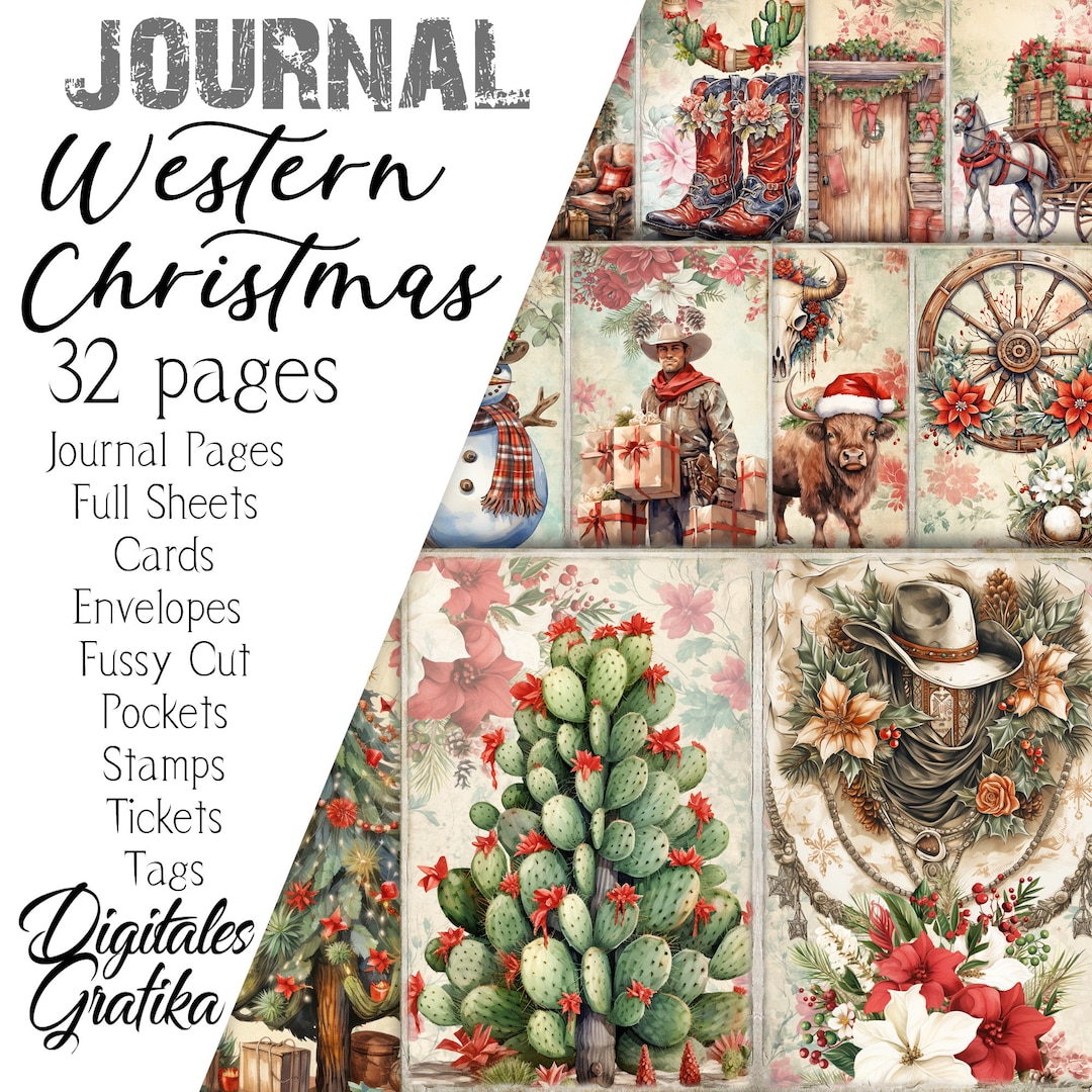 WESTERN CHRISTMAS JOURNAL Kit, Festive Junk Journal, Journal Pages ...