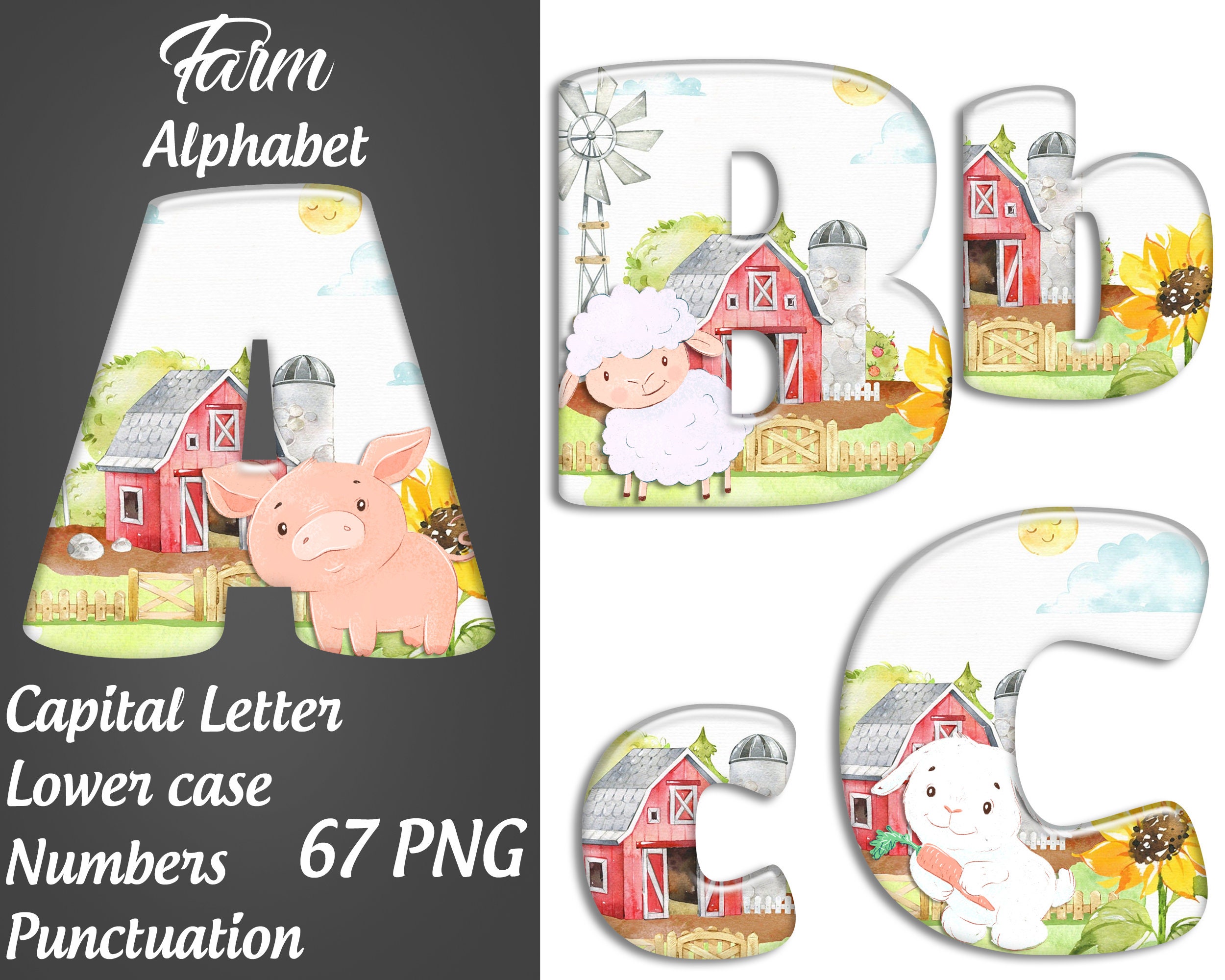 FARM Alphabet Clip Art Instant Download Printable Alphabet | Etsy