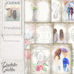 FREUNDSCHAFT JOURNAL SEITEN, Instant Download, Printable Junk Journal, Journal Seiten, Besties, Blumen Seiten