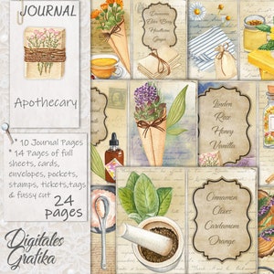 APOTHECARY JOURNAL KIT, Herb Journal, Pages, Envelopes, Paper, Download, Printable, Medicine, Home Remedies