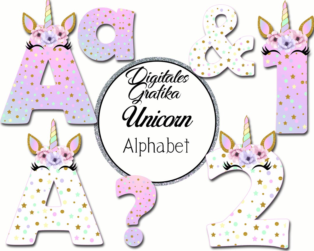Unicorn Alphabet Clip Art, Instant Download, Printable Alphabet, Unicorn Letters, Unicorn Numbers, Glitter Alphabet - Etsy