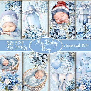 Kit per diario per neonato - Pagine di album per neonati blu, regalo stampabile per baby shower, album digitale per neonati, libro dei ricordi per maschietti, album per neonati