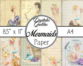 MERMAIDS PAPER PACK | Mermaid Scrapbook Paper | Ocean Paper | Download | Printable | Flower | Mermaids