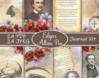 Edgar Allan Poe Junk Journal Kit Printable, Gothic Literature Ephemera, Vintage Writer Pages, Digital Download