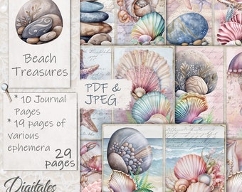 Beach Treasures Junk Journal Kit: schelpdieren (digitale download)