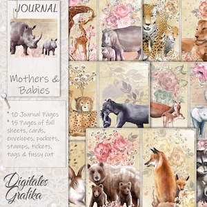 MOTHERS and BABIES JOURNAL Kit, Animal Journal, Animal Babies, Animal Papers, Pages, Printable, Animal Mothers