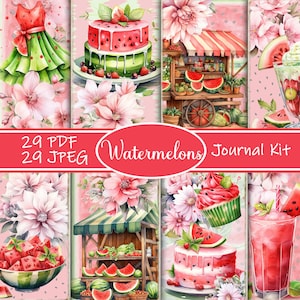 Kit de diario basura de sandía, diario basura de frutas, efímeras de verano, páginas imprimibles para diario basura, kit de álbum de recortes, descarga digital