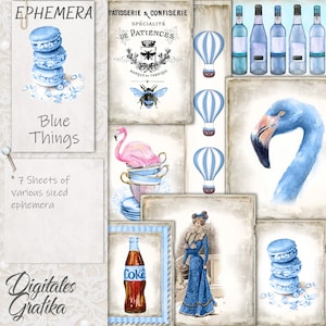 Blue Junk Journal Ephemera: Shabby Chic Printable Kit (Digital Download)