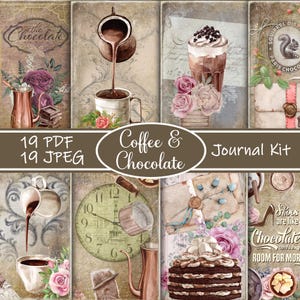 Kit de diario basura de café y chocolate: efímeras vintage, descarga digital, páginas de scrapbooking, diario imprimible para amantes del café