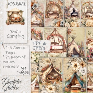 Boho Camping Journal Kit: Printable Floral Tent Pages (PDF & JPEG)