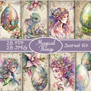 Kit de journal indésirable Magical Things - éphémères fantastiques avec des dragons - Pages imprimables de scrapbooking magique - Kit de journal fantastique fantaisiste
