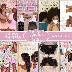 Chillin Besties Junk Journal Kit - African American Girls, Digital Download, Scrapbooking, Black Girl Art, Printable Ephemera