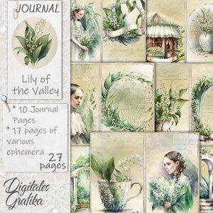 Kit JOURNAL Muguet, carnet de fleurs, pages, enveloppes, papier, téléchargement, imprimable, fleurs blanches, lys