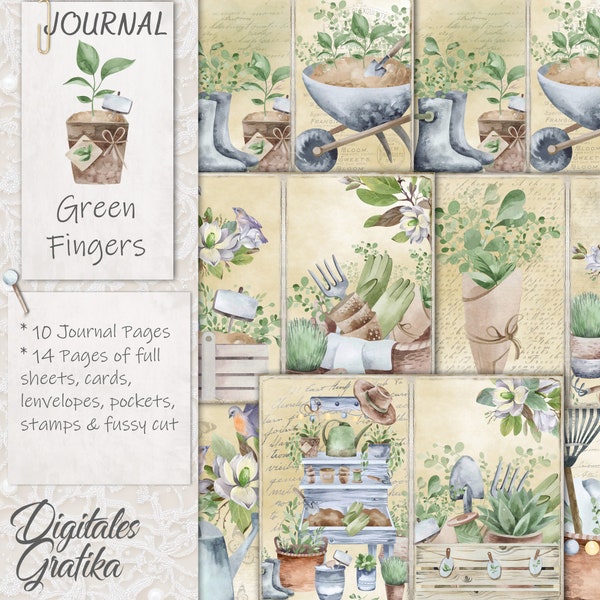 GREEN FINGERS GARDENING Journal Kit | Gardeners Journal | Pages | Envelopes | Paper | Download | Printable | Plant Journal