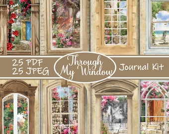 Through My Window Junk Journal Kit, Printable Vintage Ephemera, Cozy Window Views, View Through Windows Pages, Home and Garden Scrapbook