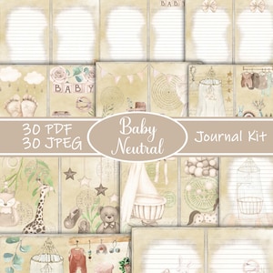 Kit de diario neutro para bebés, diario bohemio para bebés, baby shower, papeles para bebés, páginas, imprimibles, nueva mamá, diario para la habitación del bebé