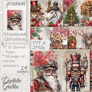 Kit de diario basura navideño Steampunk, diario basura festivo, páginas de diario, hoja completa, flores, imprimible, papel navideño