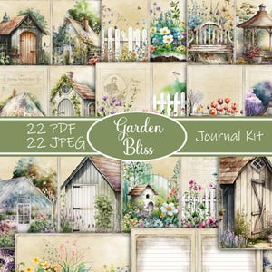 Garden Bliss Junk Journal Kit, Páginas, Envelopes, Flores, Papel, Download, Imprimível, Diário Ephemera