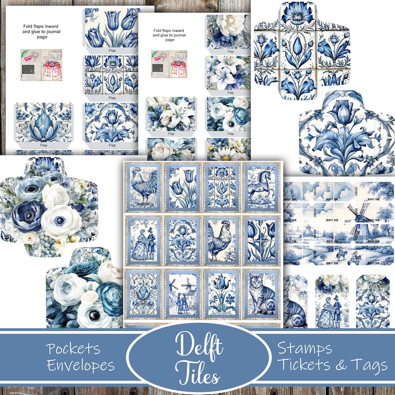 Delft Tiles Junk Journal Kit Printable, Blue and White Dutch Ephemera ...