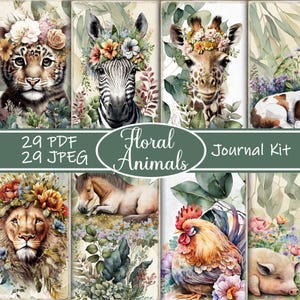 Floral Animals Junk Journal Kit - Printable Animal Ephemera, Floral Pages, Digital Download, Nature Journal Kit, Animal Scrapbook Pages
