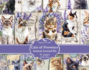 Kit de diario basura de Gatos de Provenza: Efímeras francesas vintage (Descarga digital)