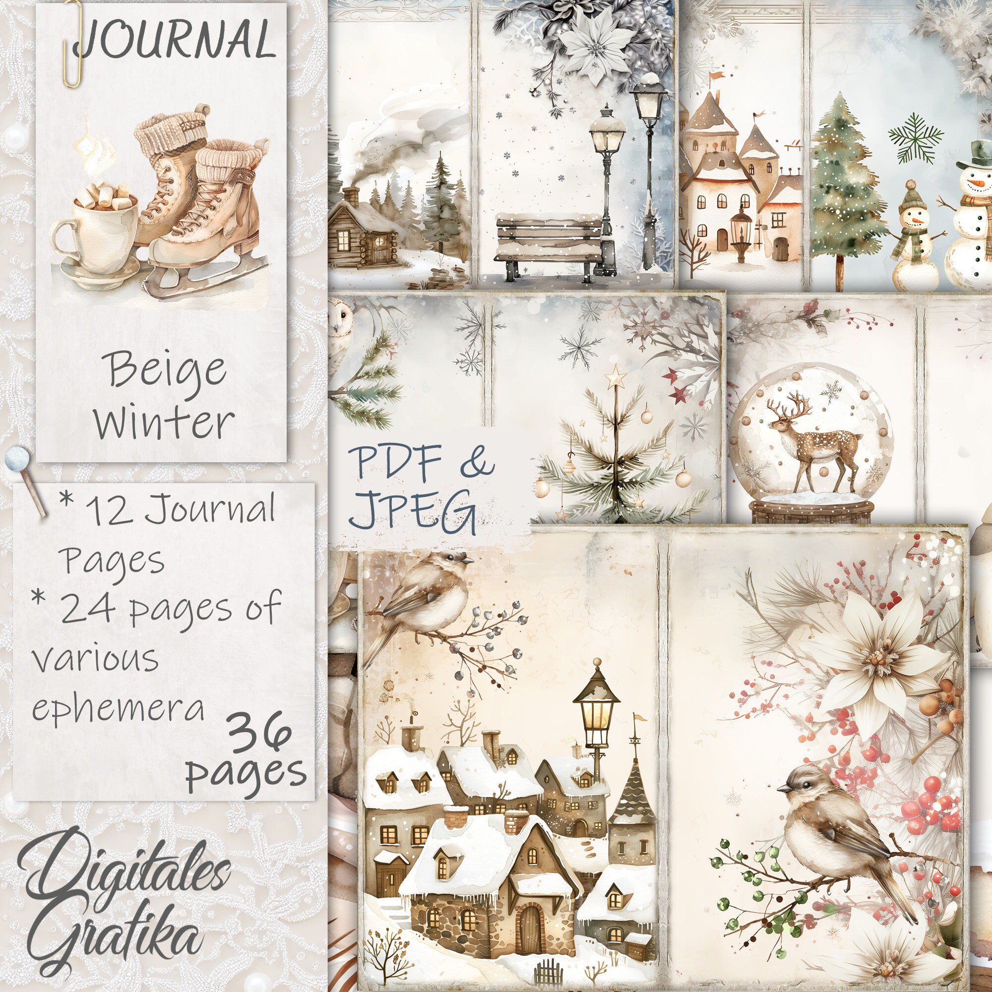 Beige Winter Junk Journal Kit: Printable Ephemera Pages (PDF & JPEG) - Etsy