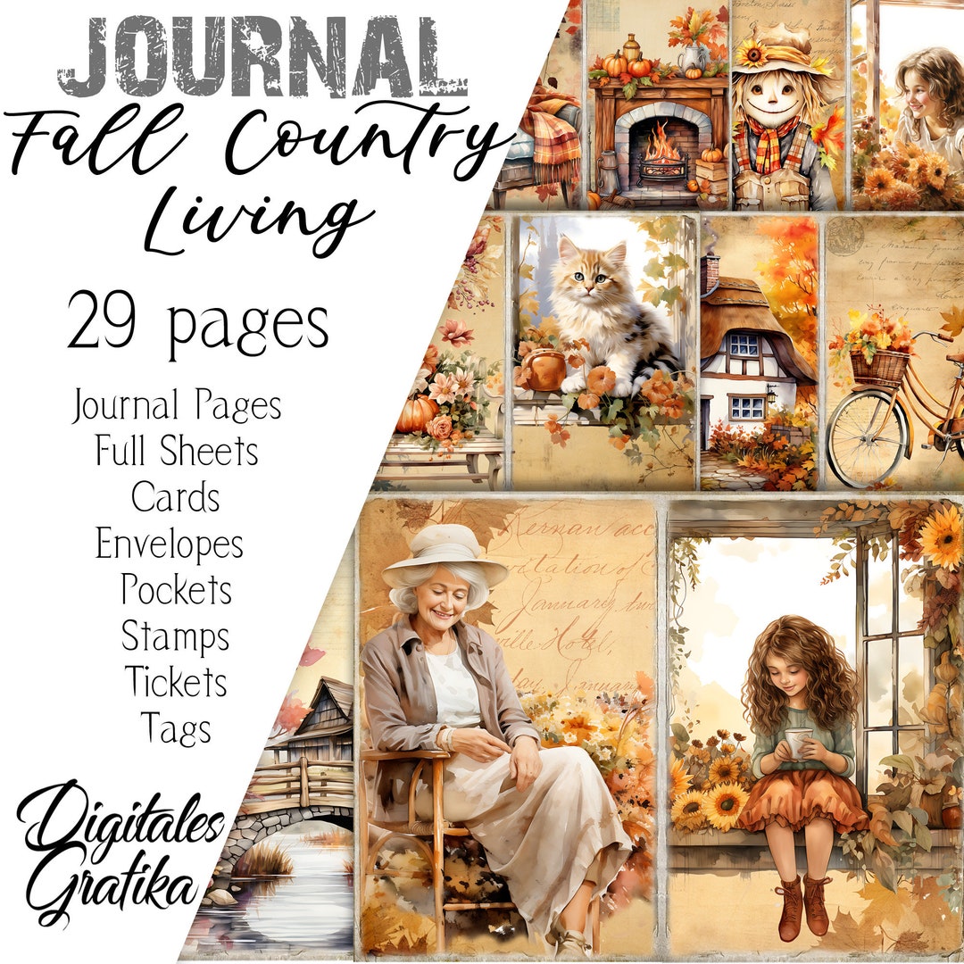 FALL COUNTRY LIVING Journal Kit, Vintage Junk Journal, Journal Pages