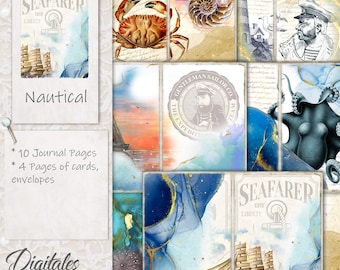 Nautical Junk Journal Kit: Watercolor Ocean Ephemera (Digital Download)