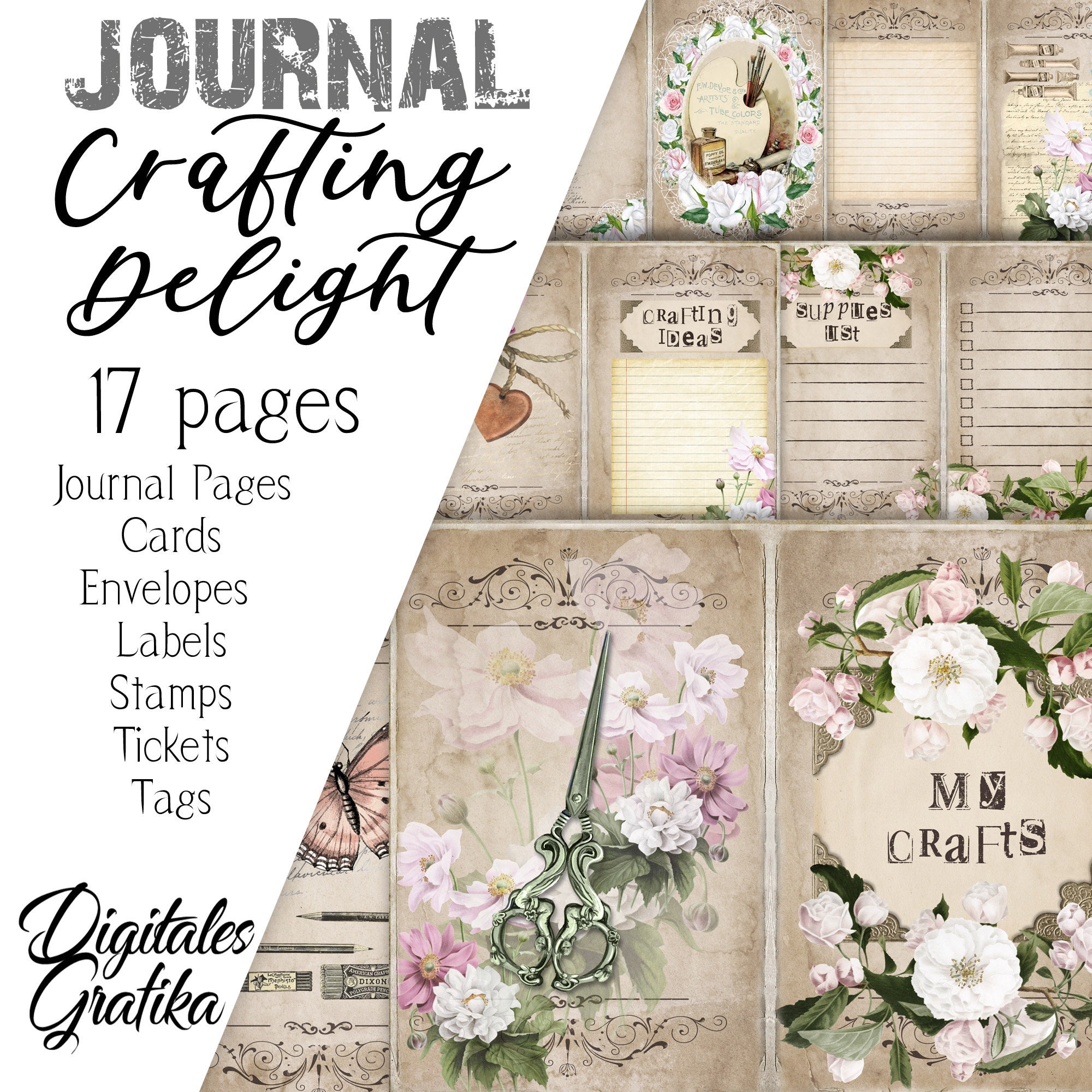 Printable Journal, Craft Junk Journal, Art Hobby Journal, Instant