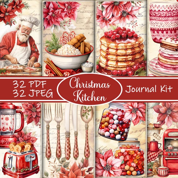Christmas Kitchen Junk Journal Kit: Vintage Holiday Ephemera (Digital Download)