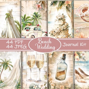 Kit de carnet de bord pour mariage sur la plage - Imprimables éphémères côtiers, pages d'album de mariage en bord de mer, paquet de papier numérique nautique, mariage bohème