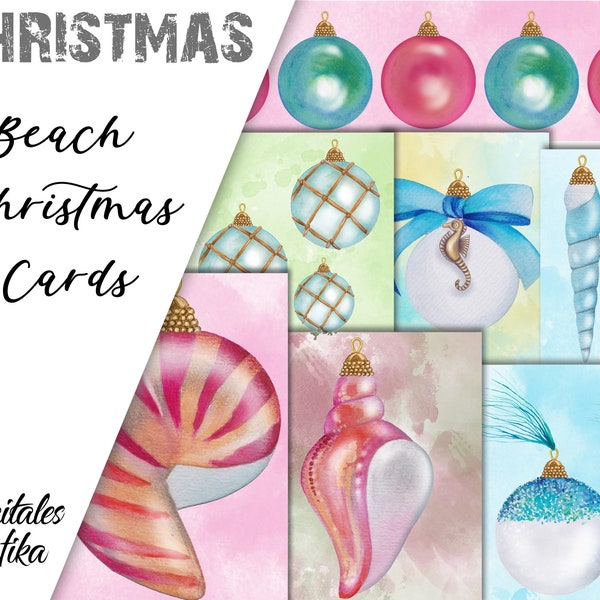 BEACH CHRISTMAS JOURNAL Cards, Junk Journal Ephemera, Printable Ephemera, Digital Download, Christmas Cards