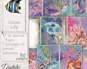 Kit OCEAN LIFE JOURNAL, pages océan, enveloppes, sous la mer, animaux marins, numérique, téléchargement, imprimable, océan imprimable, animaux marins