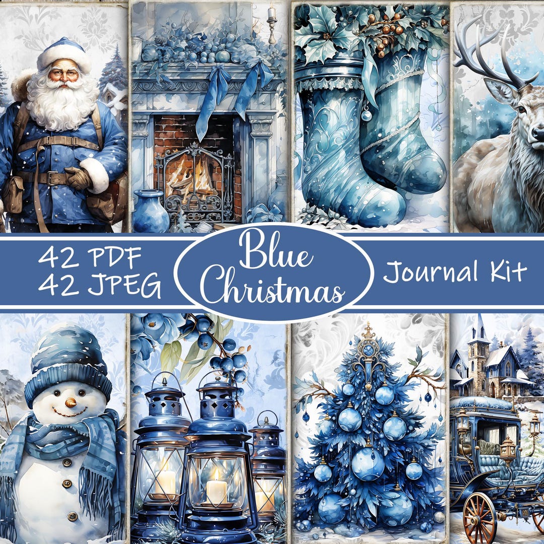 Blue Christmas Junk Journal Kit Printable, Vintage Winter Ephemera ...